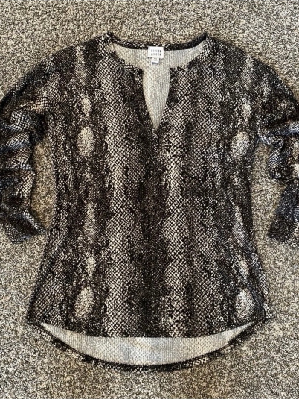 Peyton Jensen Snake Print Blouse XS Brown Black Split Neck Long Sleeve Top